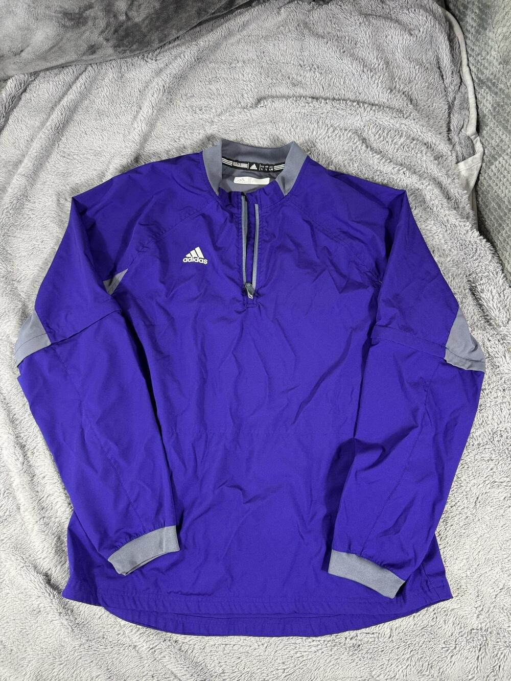 Adidas Windbreaker Jacket Mens Large Purple Gray 1/4 Zip Golf Pullover Top